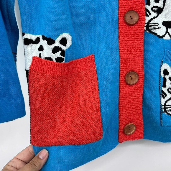 Bebebebe Kids L Tiger Sweater Cardigan Button Front Cotton Blue Orange - Picture 3 of 7